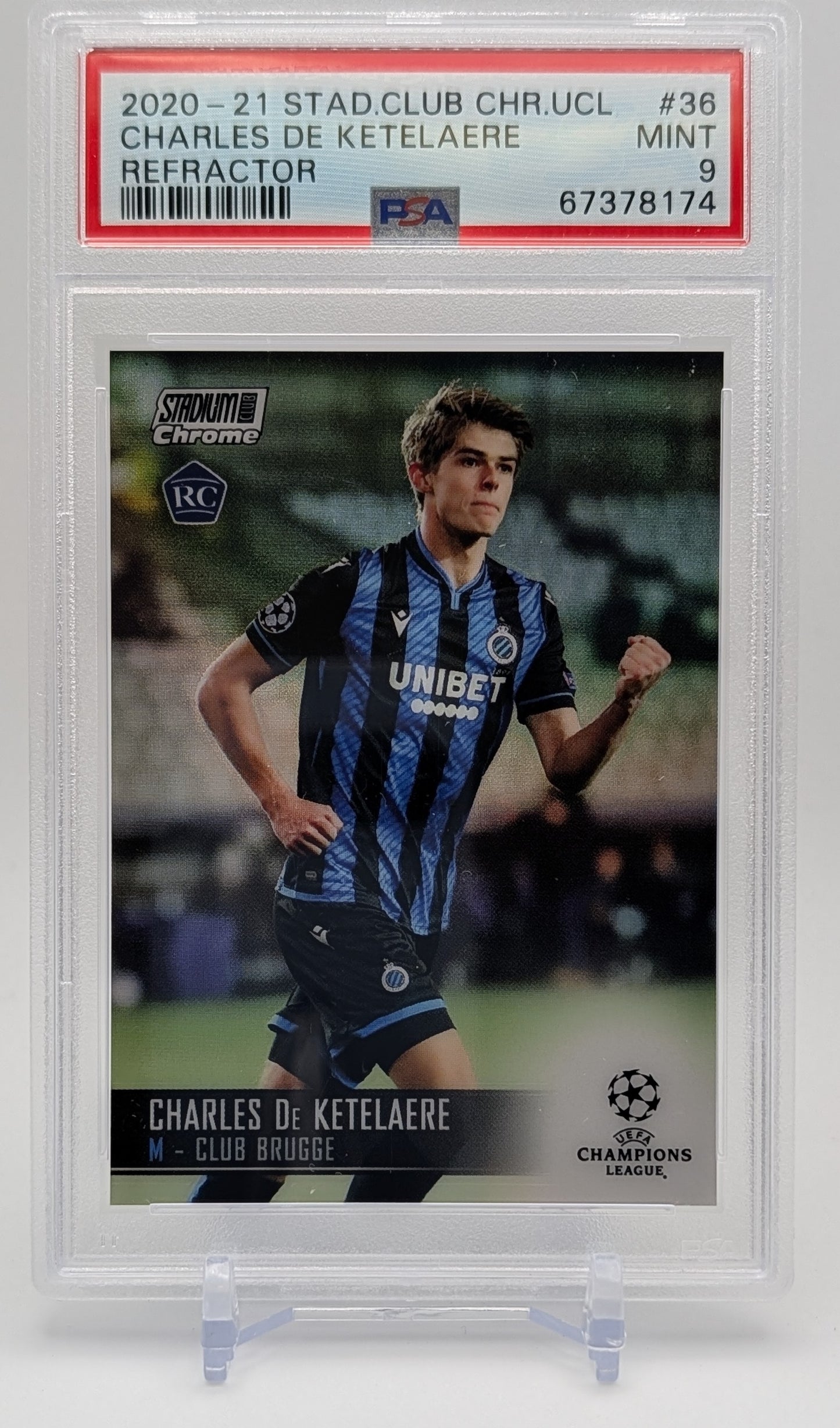 2020 Stadium Club Chrome UCL Charles De Ketelaere Refractor PSA 9