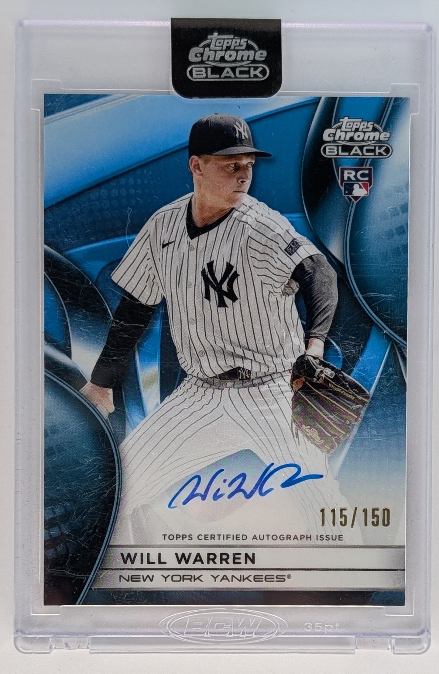 2025 Topps Chrome Black Will Warren Blue Refractor Rookie Auto