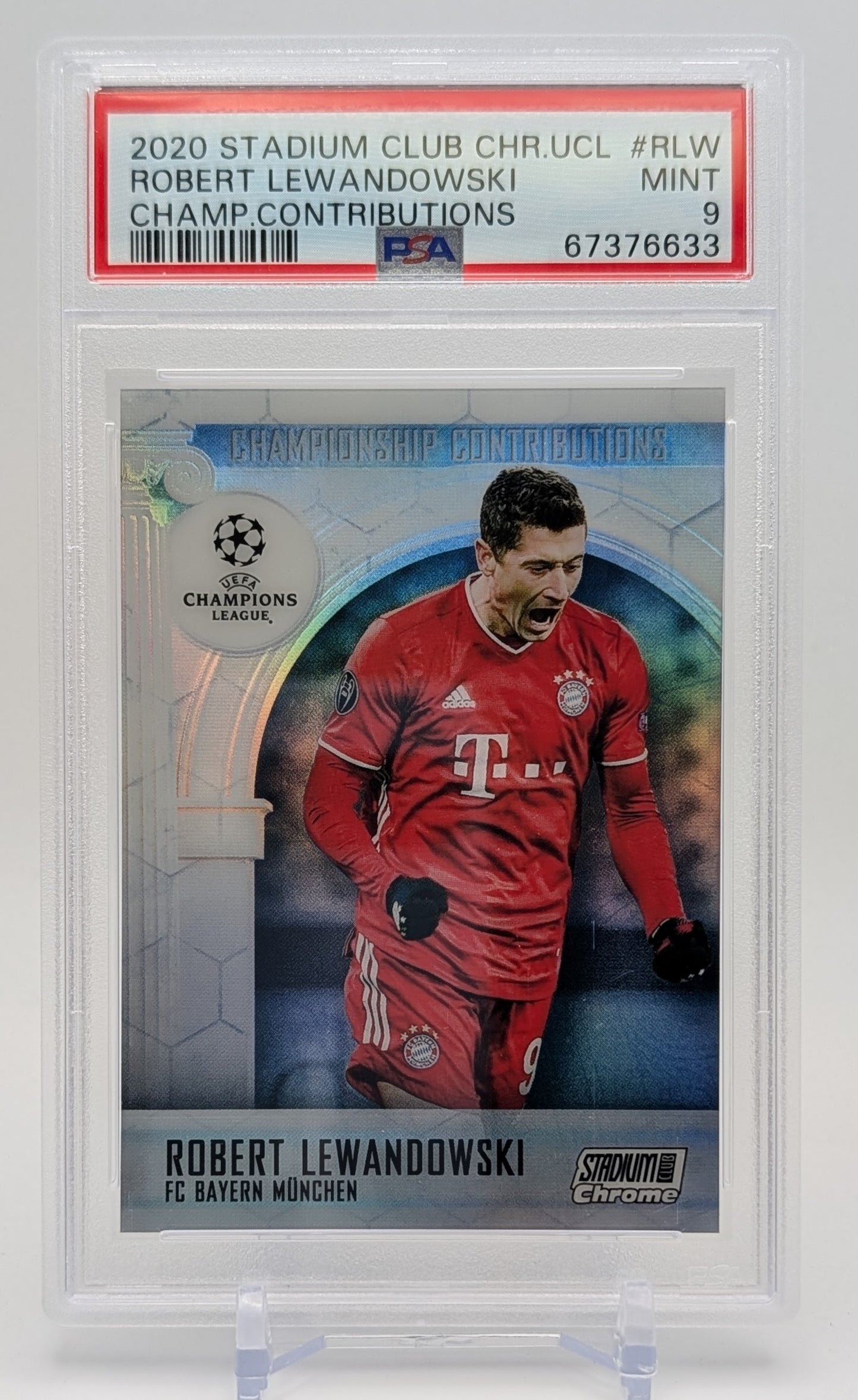 2020 Stadium Club Chrome UCL Robert Lewandowski Championship Contributions PSA 9