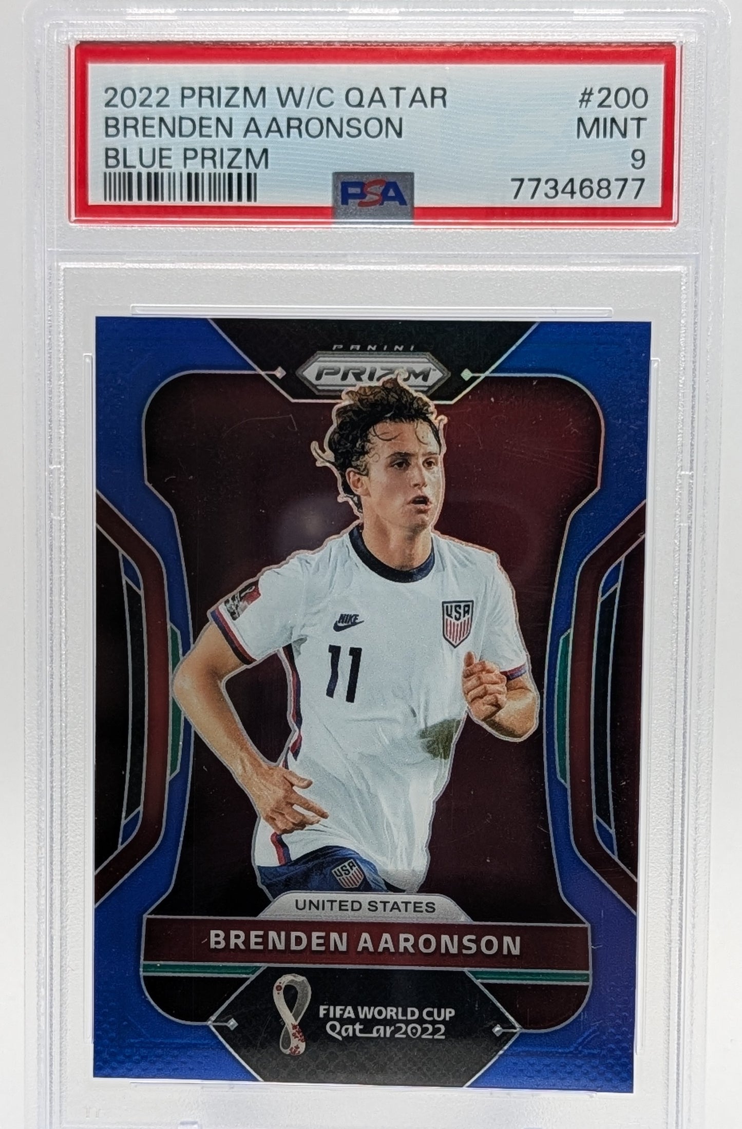 2022 Prizm World Cup Brenden Aaronson Blue Prizm /299 PSA 9