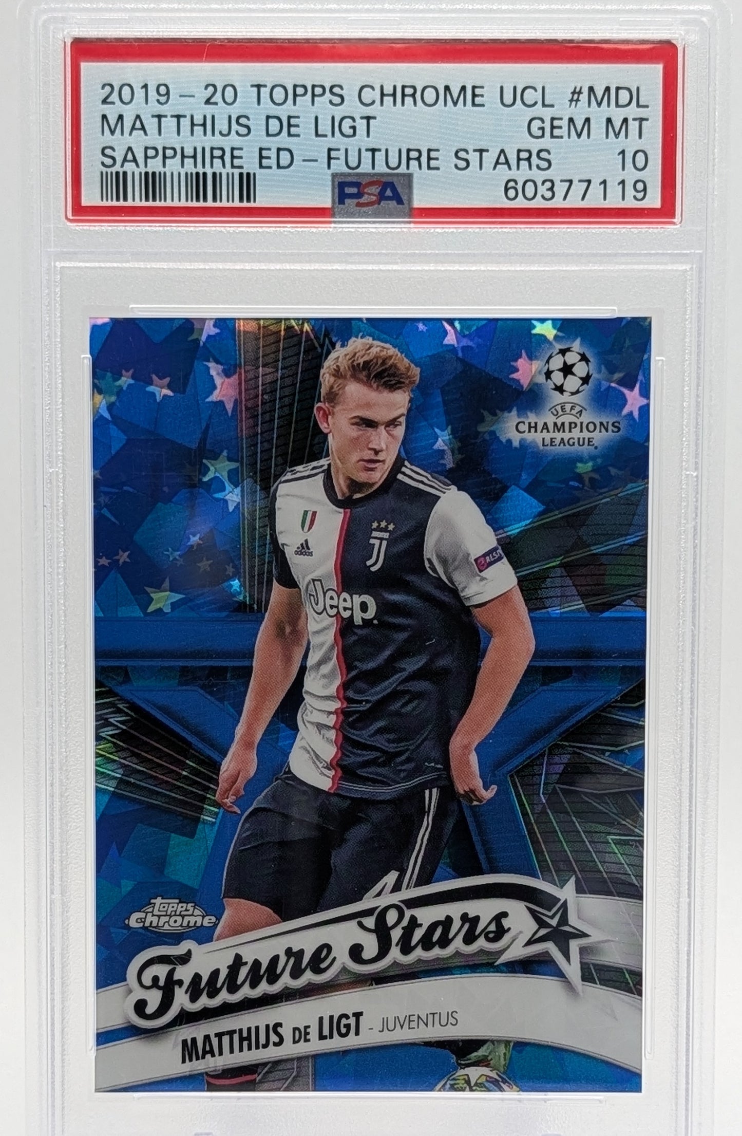 2019 Topps Chrome UCL Sapphire Matthijs De Ligt Future Stars PSA 10