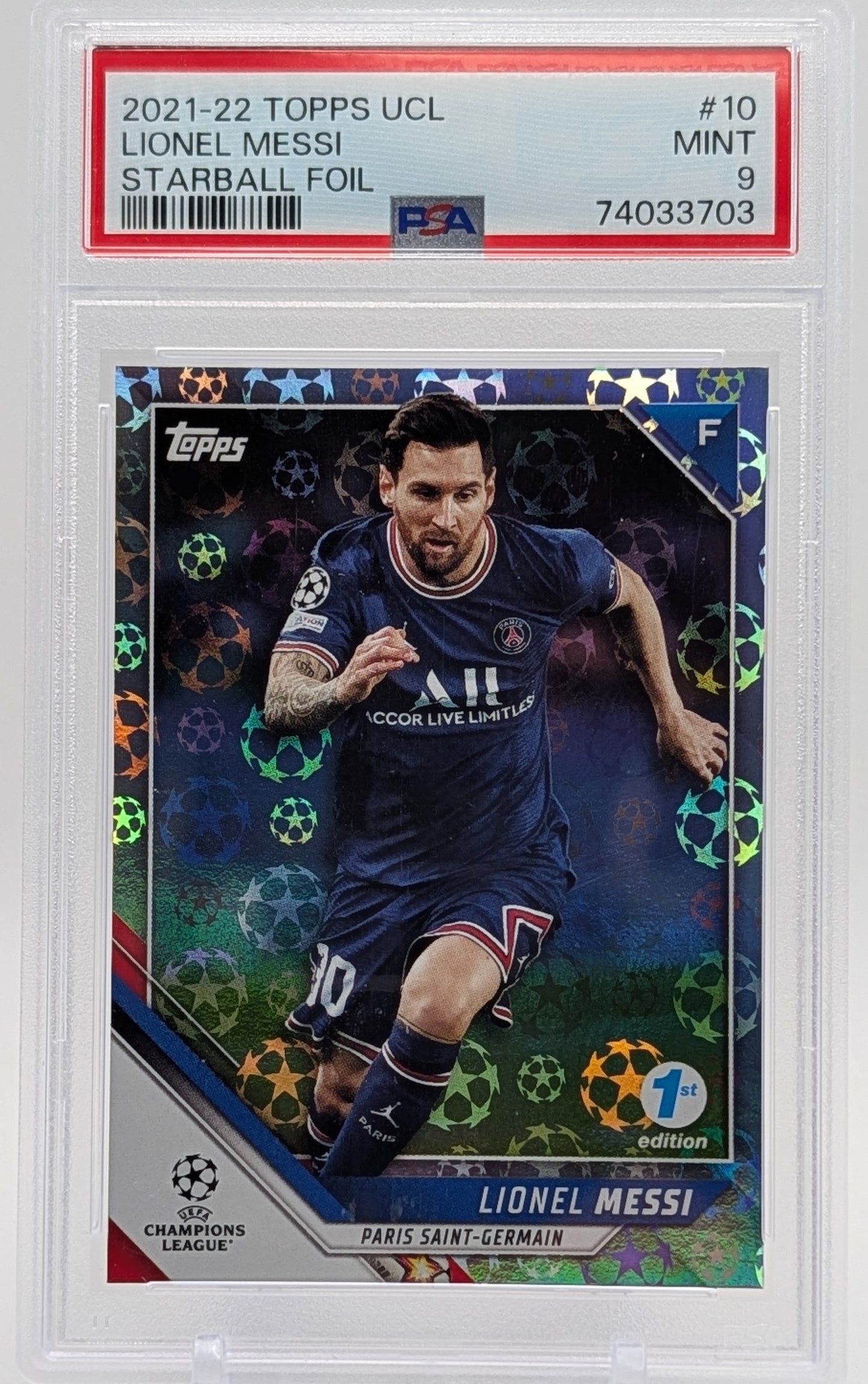 2021 Topps UCL Lionel Messi Starball Foil PSA 9