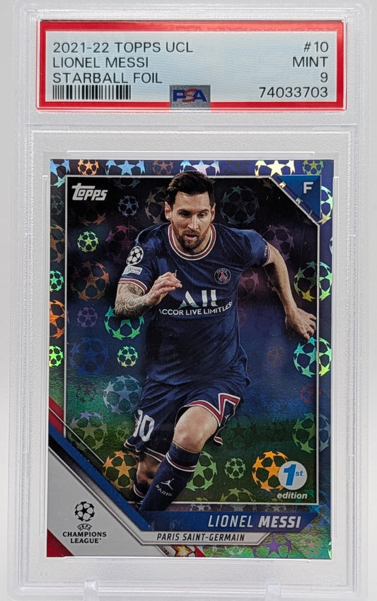 2021 Topps UCL Lionel Messi Starball Foil PSA 9