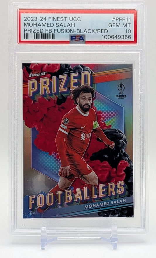 2023 Topps Finest UCC Mohamed Salah Prized Footballers Fusion Black & Red PSA 10