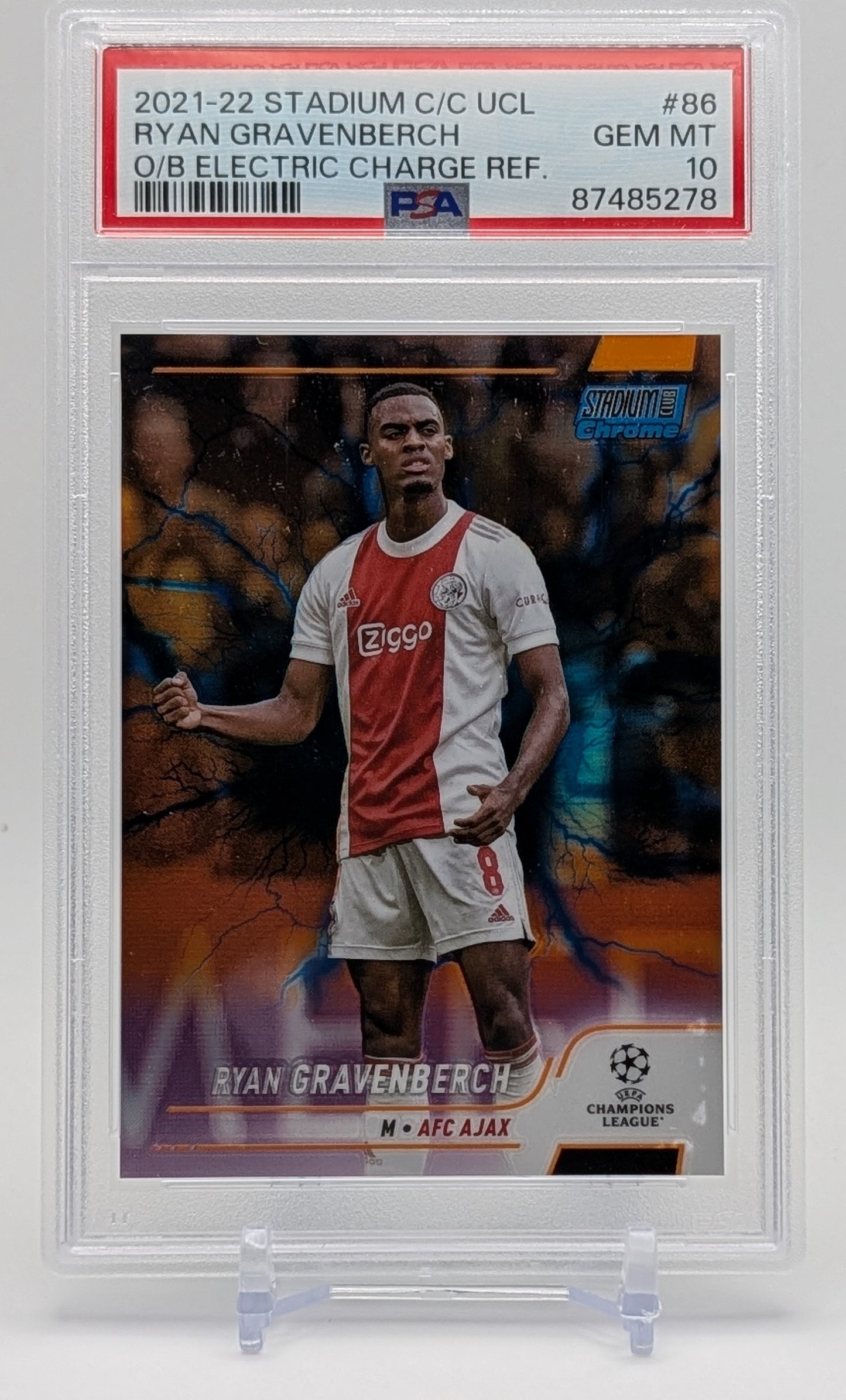 2021 Topps Stadium Club Ryan Gravenberch Orange & Black Electric Charge Refractor /10 PSA 10